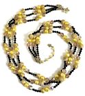 EARLY GORGEOUS TRIPLE STRAND GLASS RESIN VENDOME BEADED NECKLACE