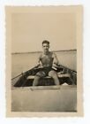 # 10 VINTAGE PHOTO 1939 HANDSOME SWIMSUIT MAN IN BOAT SNAPSHOT GAY
