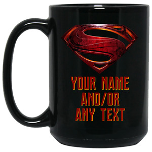 Custom Personalized Superman S Shield Kal El Black 15 oz Ceramic Coffee Mug Cup