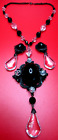 SCHREINER Black High Dome Cabochon Crystal Pin/Pendant Necklace Earring Set