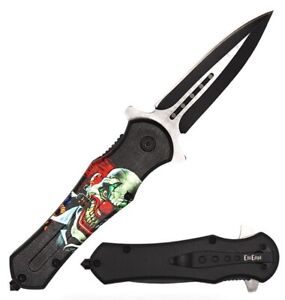 Clown Image- Dagger Style Spring Assisted Open Folding Pocket Knife