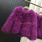 Womens Genuine Ostrich Feather Fur Coat Furry Real Fur Short Jacket Warm Outwear