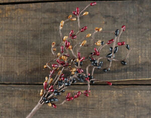 Pip Berry Picks Set of 3 Burgundy Black Old Gold Primitive Floral Decor 12 in