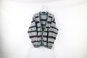 Vtg 90s Streetwear Mens Medium Rainbow Fair Isle Knit Button Cardigan Sweater