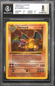 1999 #4 Charizard 1st Edition Thick Stamp Holo Rare Pokemon TCG Card BGS 8