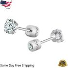 2PCS Silver Plated Round CZ Earrings Screw Back Ear Stud Lab-Created