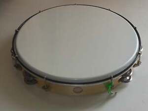 Wood Tambourine 12 Inches Hand Percussion Music 16 Cymbals Synthetic Head