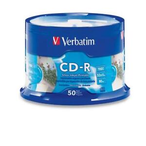 50 VERBATIM CD-R CDR 52X 700MB Silver Inkjet Printable Spindle 95005