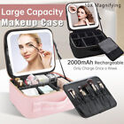 Travel Makeup Bag with Mirror 76 LED Lights Rechargeable Cosmetic Case Organizer