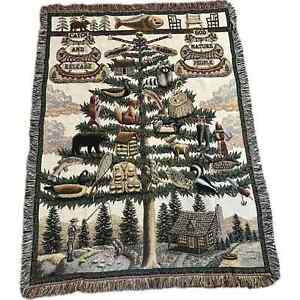 Woven Tapestry Throw Blanket Hunting Fishing Mountain Cabin 50” x 60”