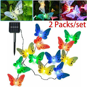 2 Pack Solar String Lights Waterproof Butterfly Fairy Lighting Garden Yard Decor