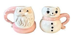 LG RETRO Johanna Parker Pink & White Santa/Snowman Christmas Mug Set KITSCHY!!
