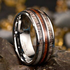 10mm Silver Tungsten Ring Men Wedding Band ATOP Jewelry & Deer Antler Koa Wood