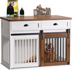 Dog Crate with Sliding Barn Door Dog Crate End Table w/ Storage Drawer & Shelf