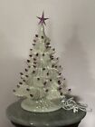 White Ceramic Christmas Tree w/purple lights 16” (including base)