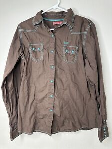 Cruel Girl Womens Western Snap Up Long Sleeve Shirt Brown Size XL Cowgirl Rodeo