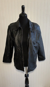Jaclyn Smith Leather Jacket Black Front Zip Coat Women's Size XL Classic Blazer