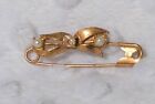 Vintage Safety Pin Ribbon Brooch with 2 out of 3 simulated pearls - B49