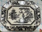 ANTIQUE FLOW BLACK MULBERRY IRONSTONE PLATTER MADE BY W ADAMS & SON 15 1/2”x12”