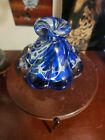 Blue And White Swirl Hand Blown & Thick, Posszibly An Inkwell.  Signed & Dated.