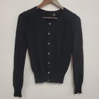 Theory Womens 100% Cashmere Button Front Cardigan Size S Black Crop Ribbed Cuff