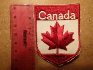 VINTAGE EMBROIDERED PATCH-Canada, Maple Leaf on Red & White Shield-EXCELLENT