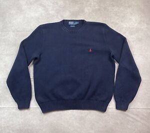 Polo Ralph Lauren Knit Sweater Men's XL Navy Crew Neck Tight Knit Sweatshirt
