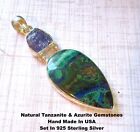 Natural Tanzanite And Azurite Gemstone Sterling Silver Pendant, New Mexico Made
