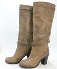 Ann Taylor LOFT Womens Sz 7.5 Leather Brown Rugged Belted Knee High Boots