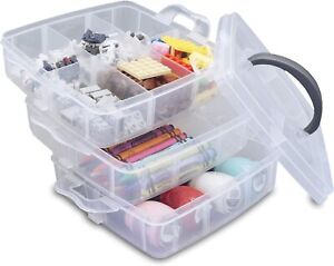 2 Pack - Stackable Craft Organizer Box, 3-Layer Small Storage Container Case