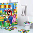 Super Mario Bathroom Set 4PCS Shower Curtain Bath Mat Toilet Lid Cover Gift#2