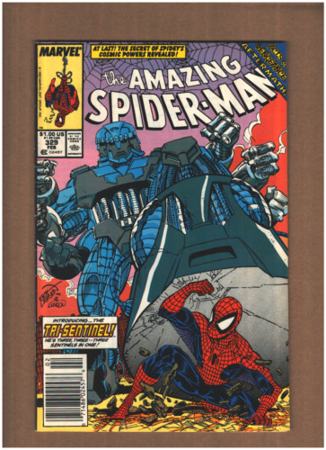 Amazing Spider-man #329 Newsstand Marvel Comics 1990 Tri-Sentinel VF+ 8.5