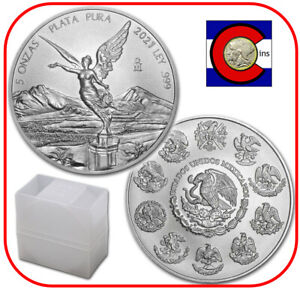 2021 Mexico BU Silver 5 oz Libertad Mexican Coin -- Sealed Tube/Roll of 5 Coins