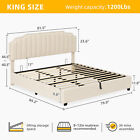 King Bed Frame Gas Lift Up Storage Platform w/ Upholstered Wingback Headboard