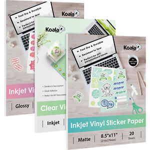 Lot 20-100 KOALA Printable Vinyl Sticker Paper Glossy/ Matte/ Clear Inkjet Laser