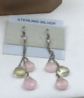 Vintage Sterling Earrings 925 Silver Rose Quartz Citrine Briolette NO OFFERS