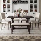 6-Piece Retro Home Dining Set With Table, Bench & 4 Cushioned Chairs, Solid Wood