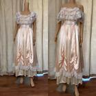 Gunne Sax Peach Striped Southern Belle Victorian Dress Women's Ruffles USA XXS