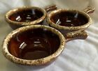Hull Pottery Brown Drip Soup Bowls w/Handle Oven Proof Set Of 3