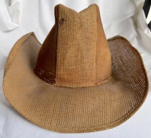 Vintage Wolverine Western Cowboy Hat Straw Ranchers Cap With Suede Size 7 1/4