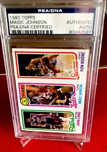 1980 Topps Magic Johnson Rookie PSA/DNA Signed Trading Card — LAKERS