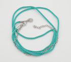 Tiffany & Co. 925 Sterling Silver Tips Twisted Blue Silk Cord Necklace Sz 24-30