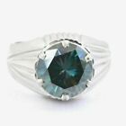 Blue Diamond Heated & Treated Ring Round 5.50 Ct Men's Luster 925 Certified