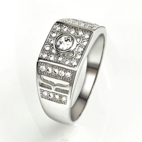 Rhodium Plated Men Ring Cubic Zirconia Silver Fashion Jewelry