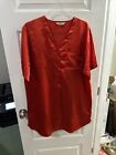Vintage Vanity Fair Red  Liquid Satin Boyfriend Sleep Shirt Night Gown XL Dress