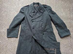 vintage WWII trenchcoat SWEDISH army military 42R double breasted WOOL green