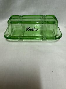 GREEN DEPRESSION STYLE GLASS COVERED BUTTER DISH, , Retro Farmhouse, Bowl