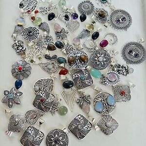 LOT !! 925 Silver Plated Mix Gemstone Handmade Pendent Jewelry Wholesale Lot