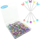 200Pcs Sewing Pins Flat Head Straight Pins with Butterfly and Flower Colored Hea