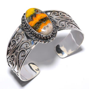 Bumble Bee Jasper Indonesia 925 S Bali Sterling Silver Cuff Adst. T12